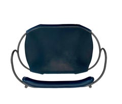 Organic Contemporary Bar Stool w Backrest Black Smoke Metal & Blue Navy Leather