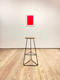 Bar Stool with Black Steel Frame and Massive Walnut Seat