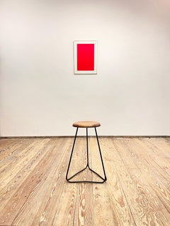 Bar Stool with Black Steel Frame and Massive Walnut Seat