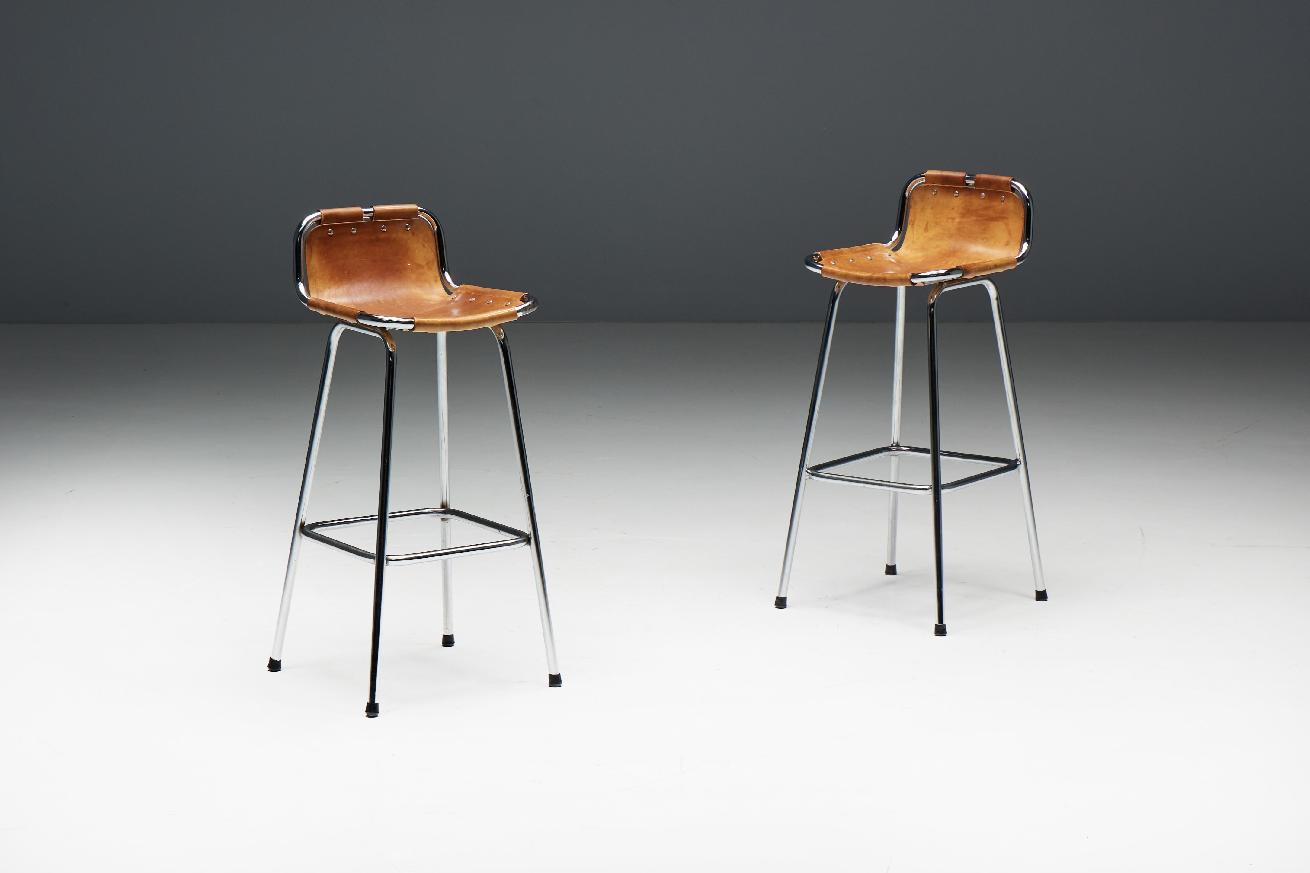 Leather Bar Stools by Charlotte Perriand for Les Arcs, France, 1960s For Sale