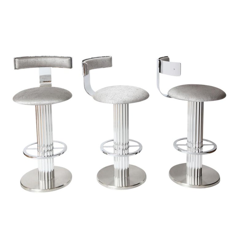 Bar Stools by Designs for Leisure, Chrome Steel, Swivel For Sale at 1stDibs