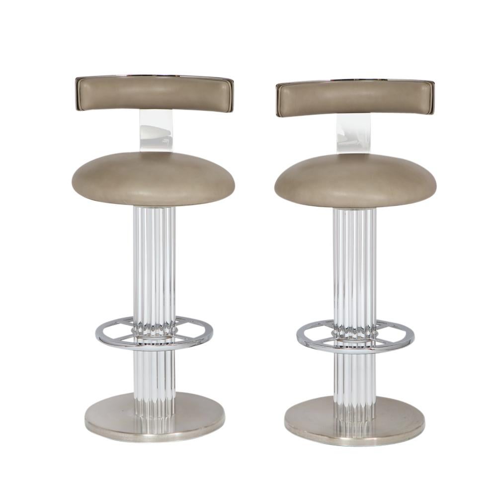 Modern Bar Stools by Designs for Leisure, Chrome Steel, Swivel, Signed