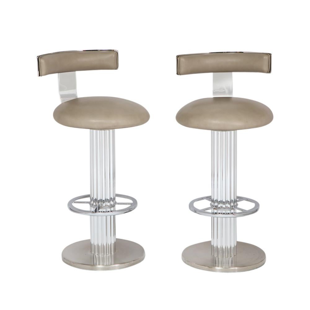 American Bar Stools by Designs for Leisure, Chrome Steel, Swivel, Signed