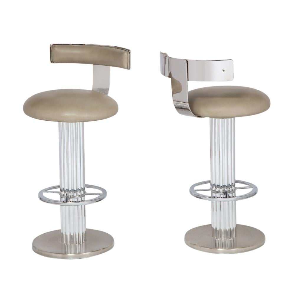 Plated Bar Stools by Designs for Leisure, Chrome Steel, Swivel, Signed