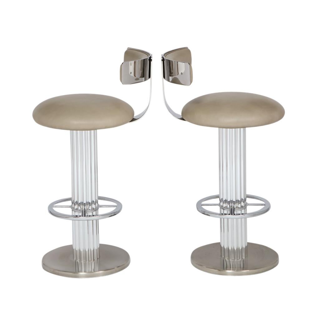 Bar Stools by Designs for Leisure, Chrome Steel, Swivel, Signed In Good Condition In New York, NY