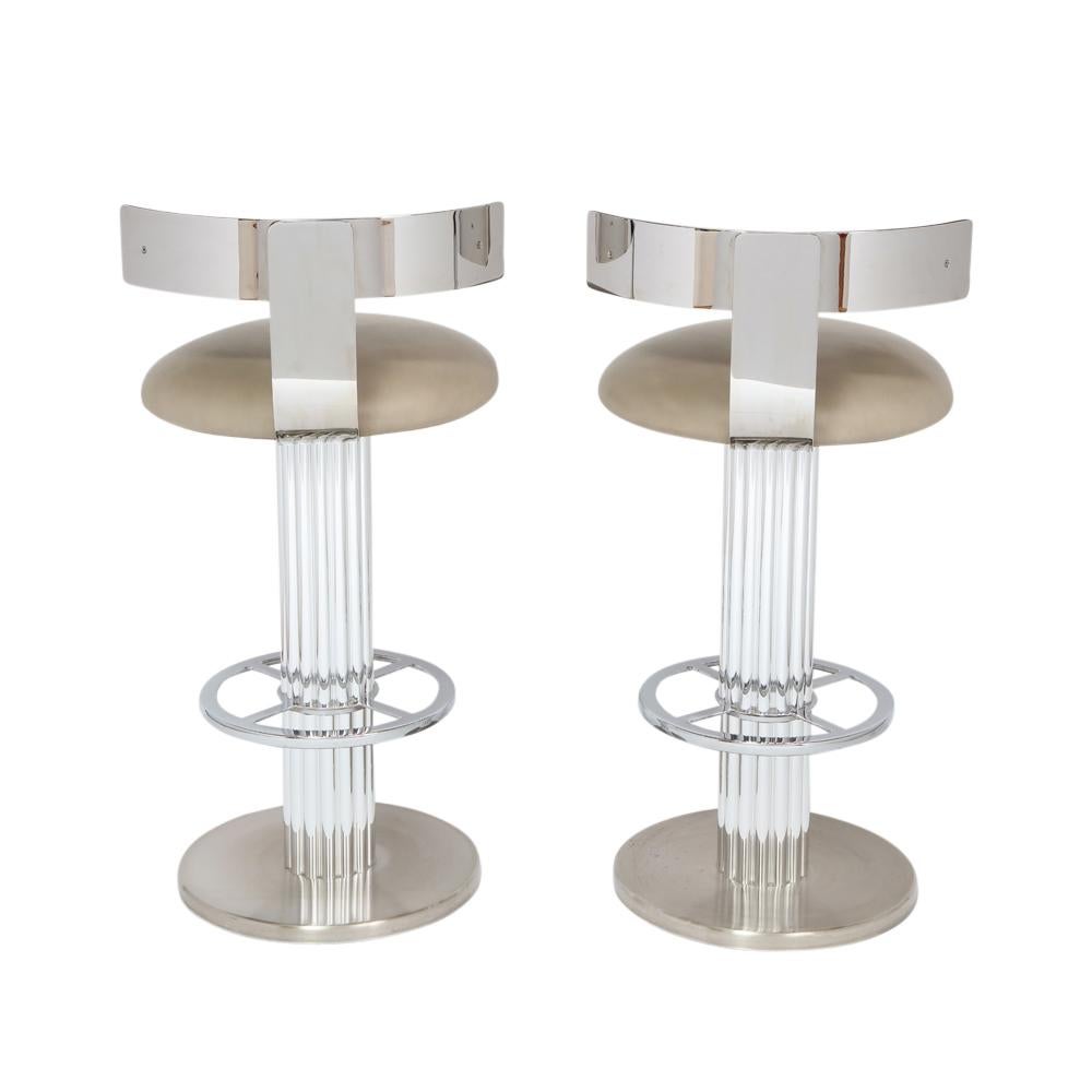 Late 20th Century Bar Stools by Designs for Leisure, Chrome Steel, Swivel, Signed