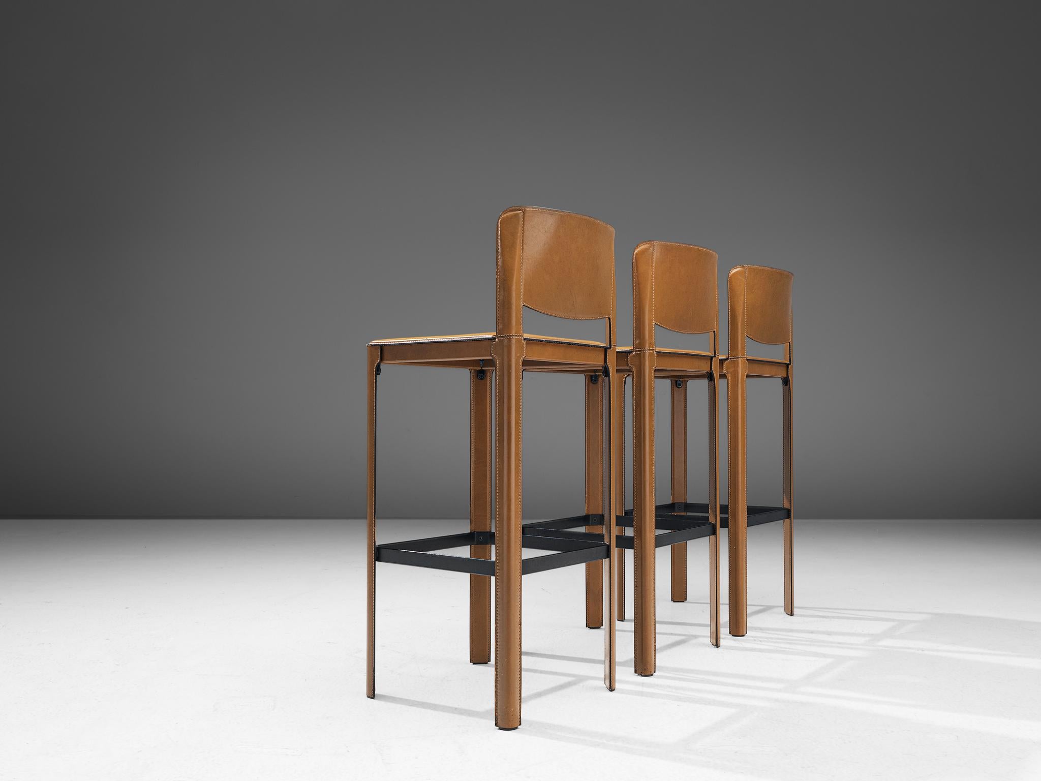 Mid-Century Modern Bar Stools by Matteo Grassi in Brown Leather