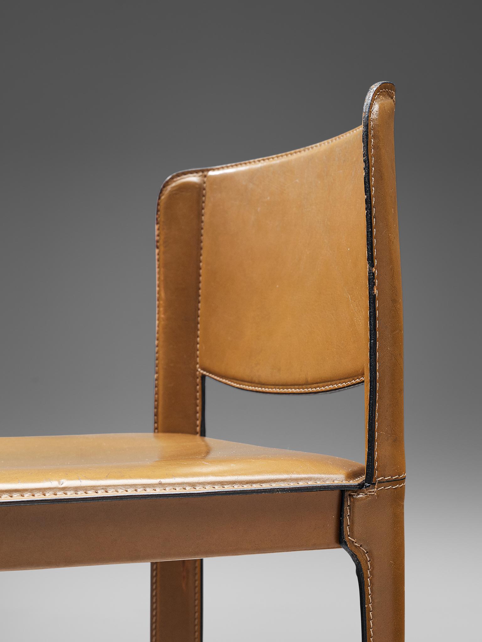 Late 20th Century Bar Stools by Matteo Grassi in Brown Leather