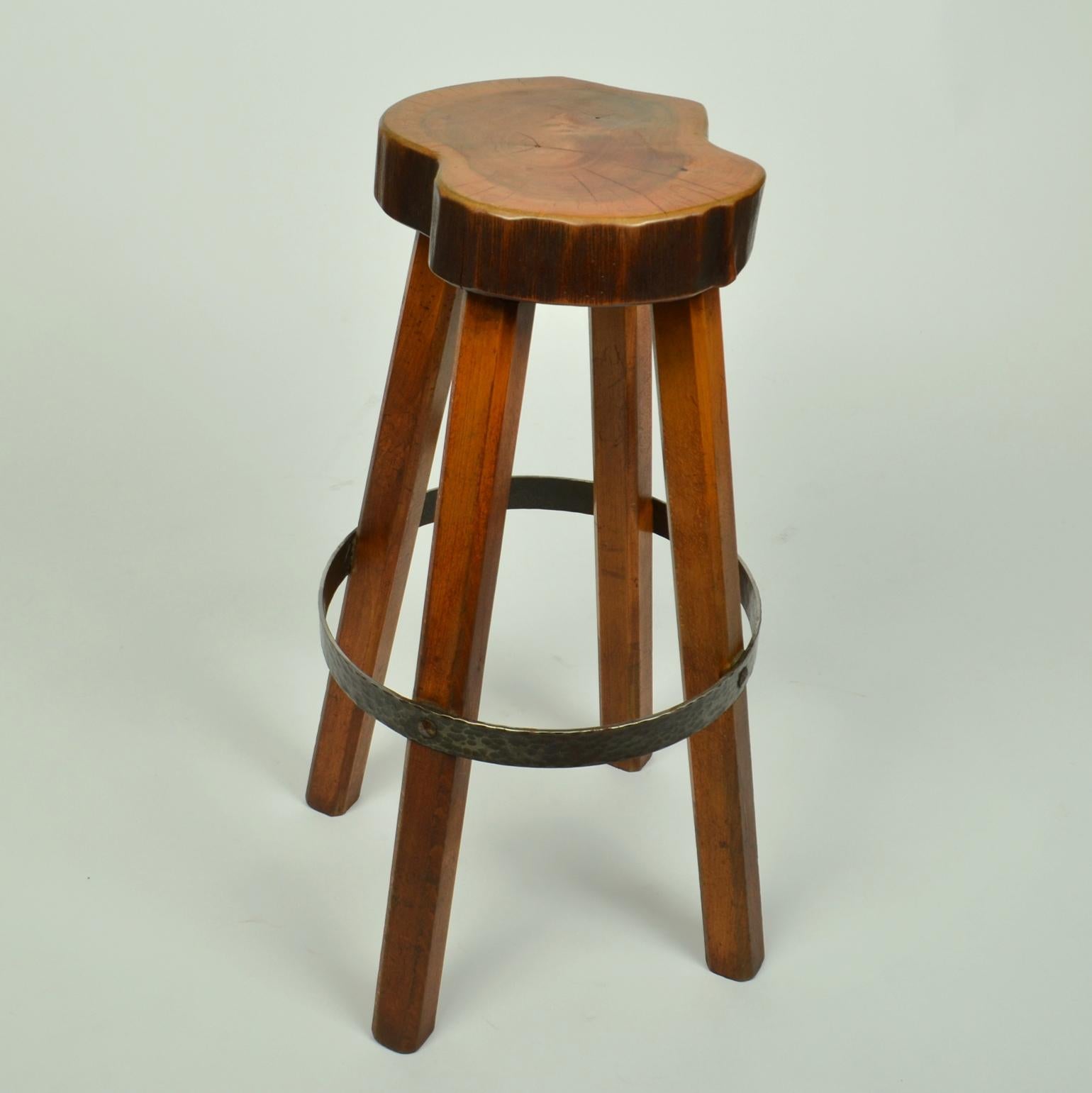 Bar Stools Handcrafted Burr Wood 1970s  For Sale 3