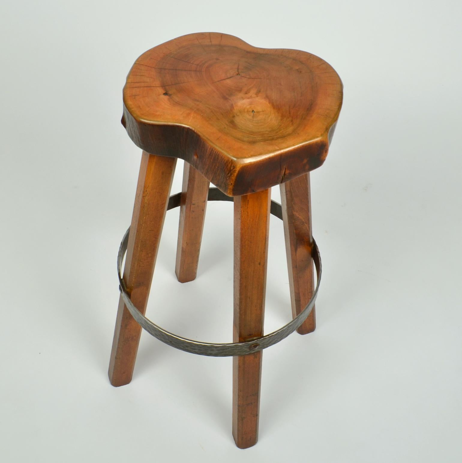 Bar Stools Handcrafted Burr Wood 1970s  For Sale 4