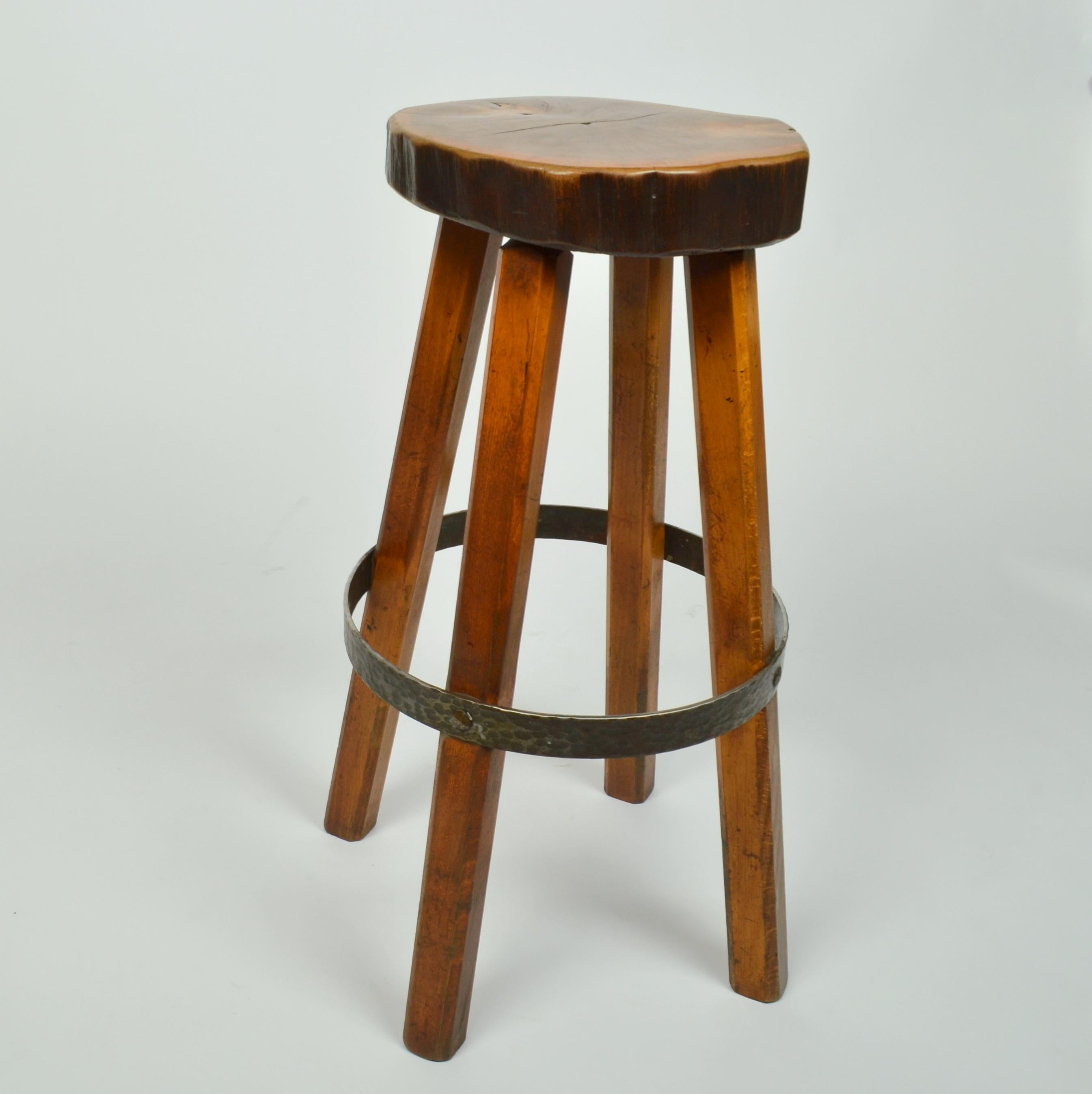 Bar Stools Handcrafted Burr Wood 1970s  For Sale 6