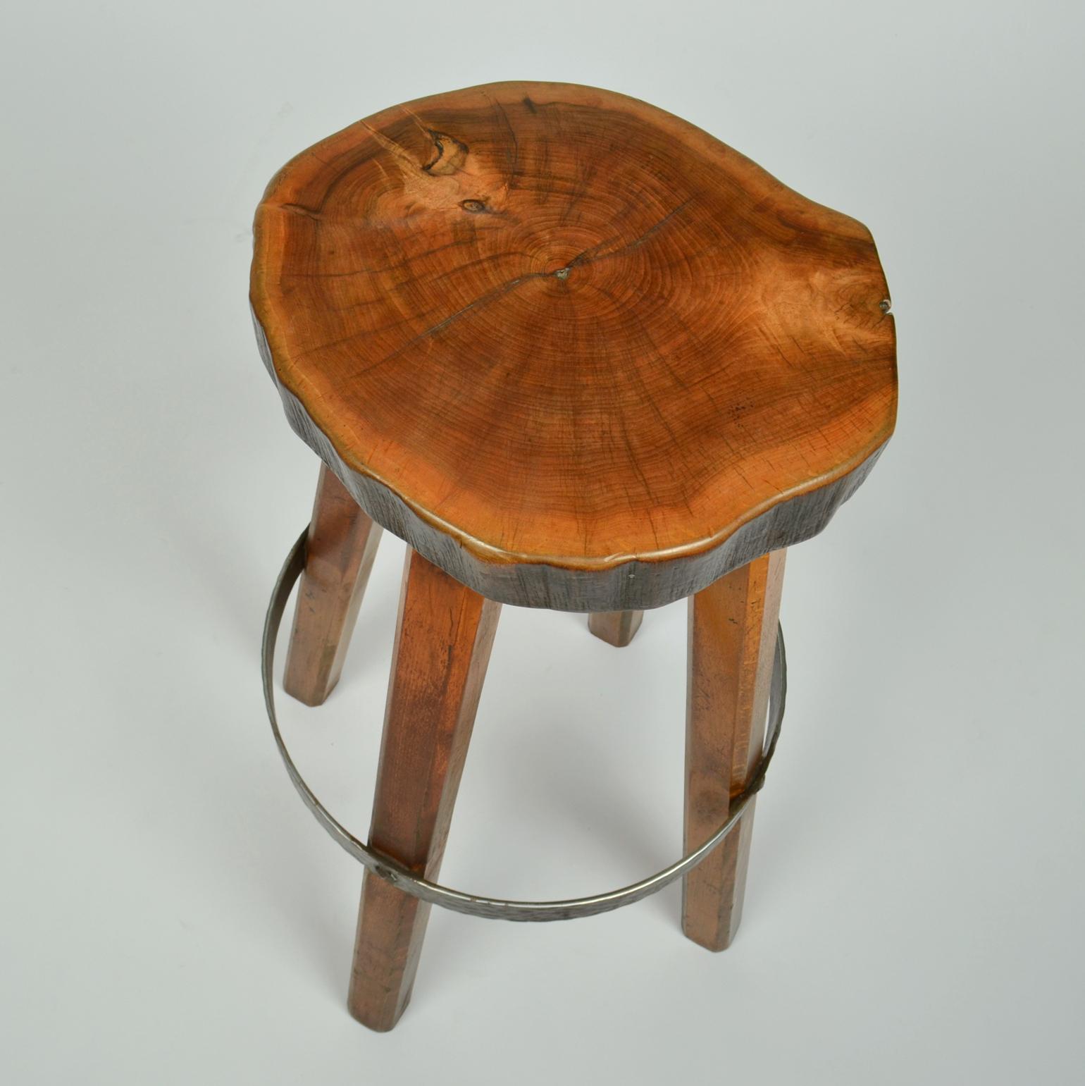 Bar Stools Handcrafted Burr Wood 1970s  For Sale 7