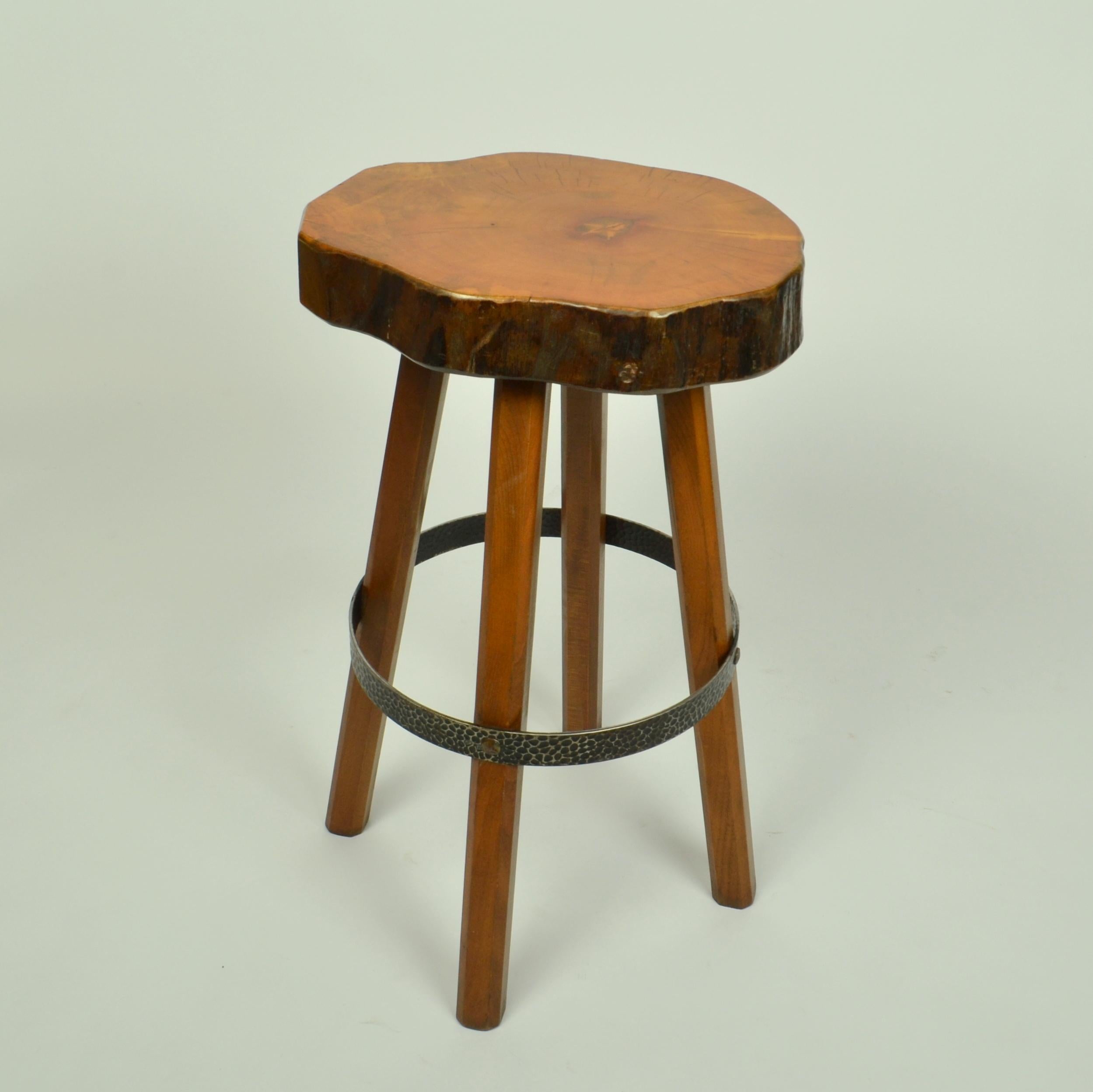 Bar Stools Handcrafted Burr Wood 1970s  For Sale 10