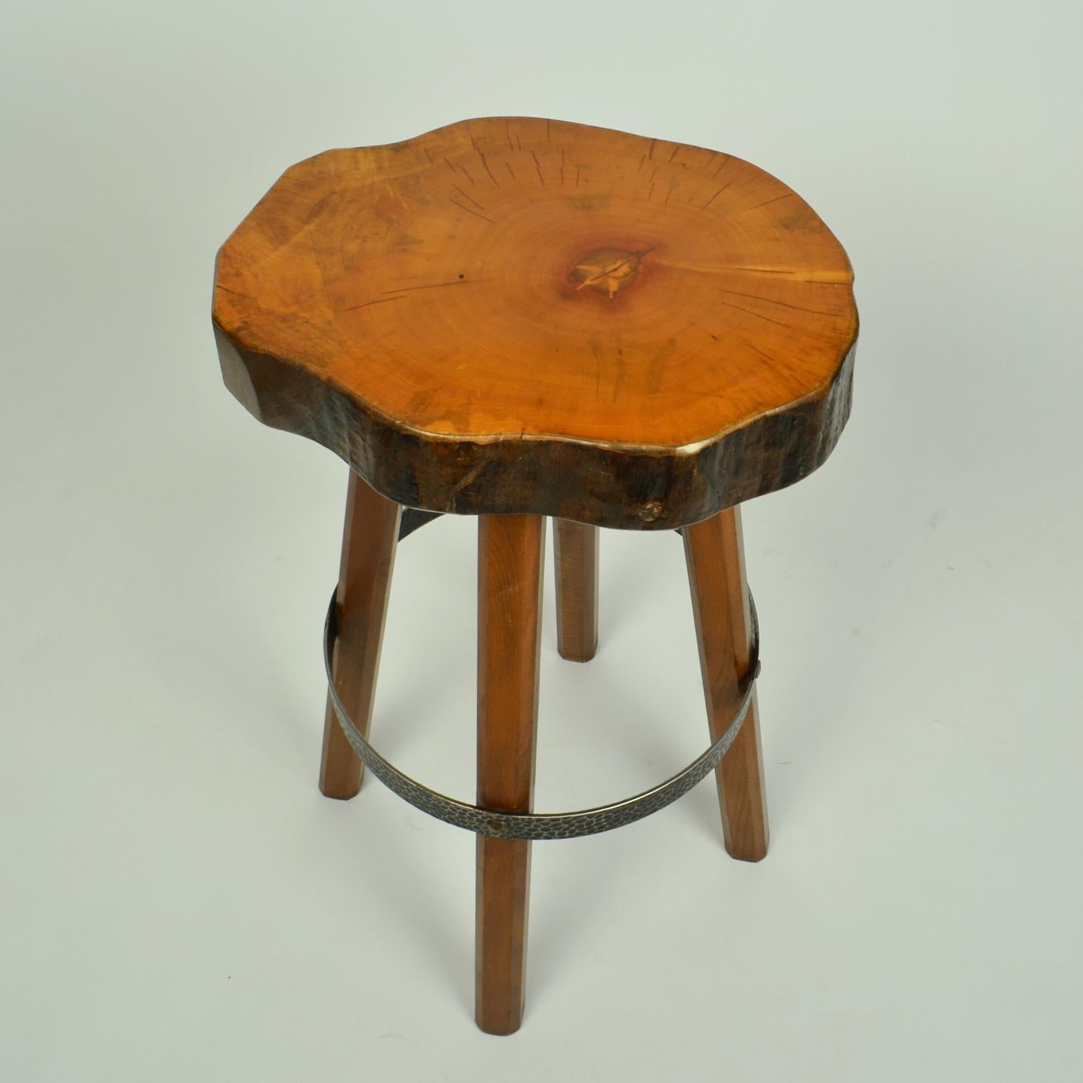 Bar Stools Handcrafted Burr Wood 1970s  For Sale 11
