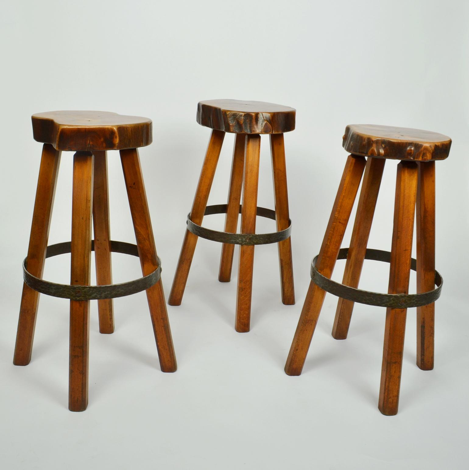 German Bar Stools Handcrafted Burr Wood 1970s  For Sale