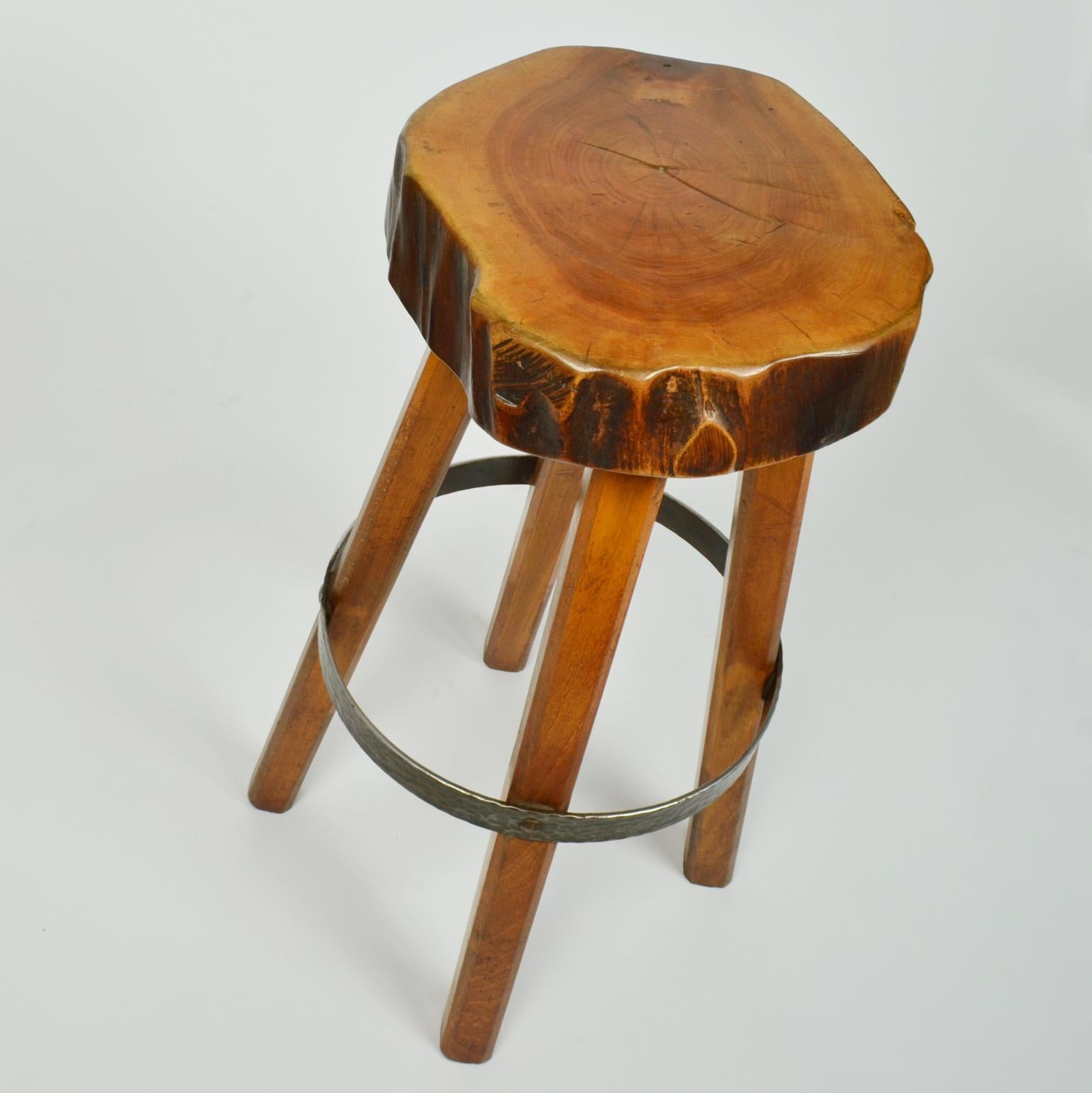 Bar Stools Handcrafted Burr Wood 1970s  For Sale 1