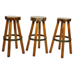 Vintage Bar Stools Handcrafted Burr Wood 1970s 