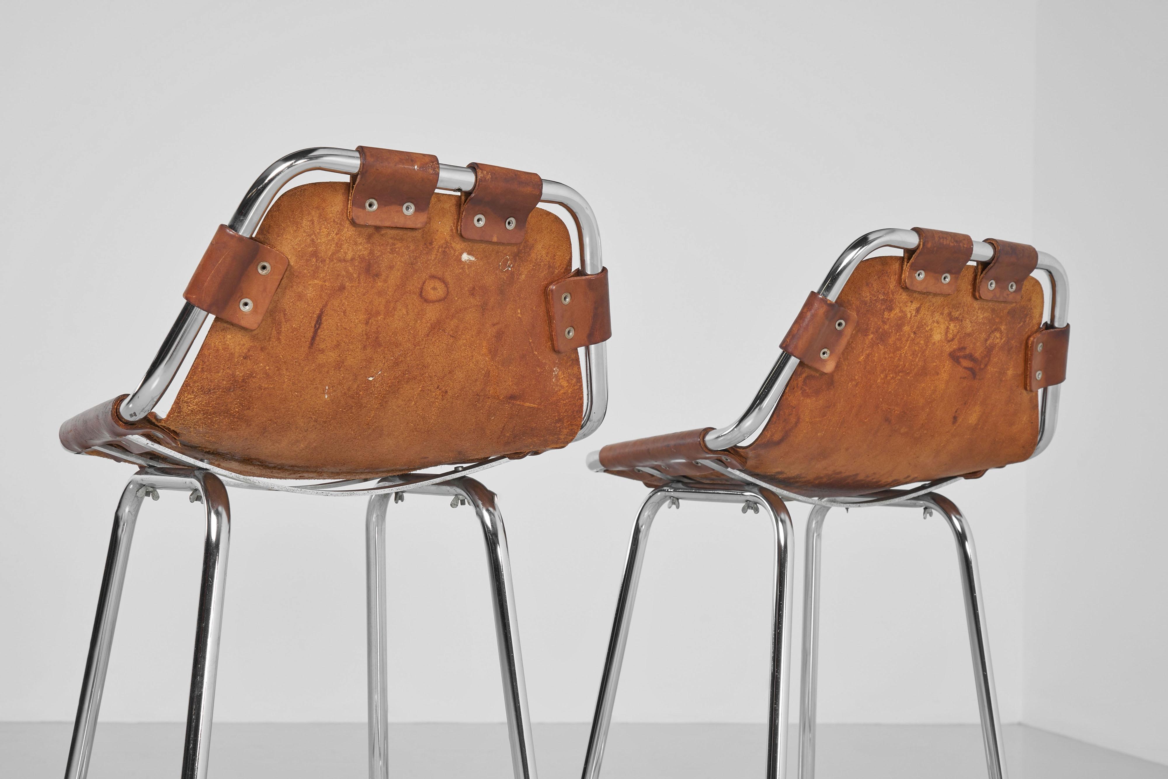 Bar stools in leather and chrome set of 2 France 1960 4