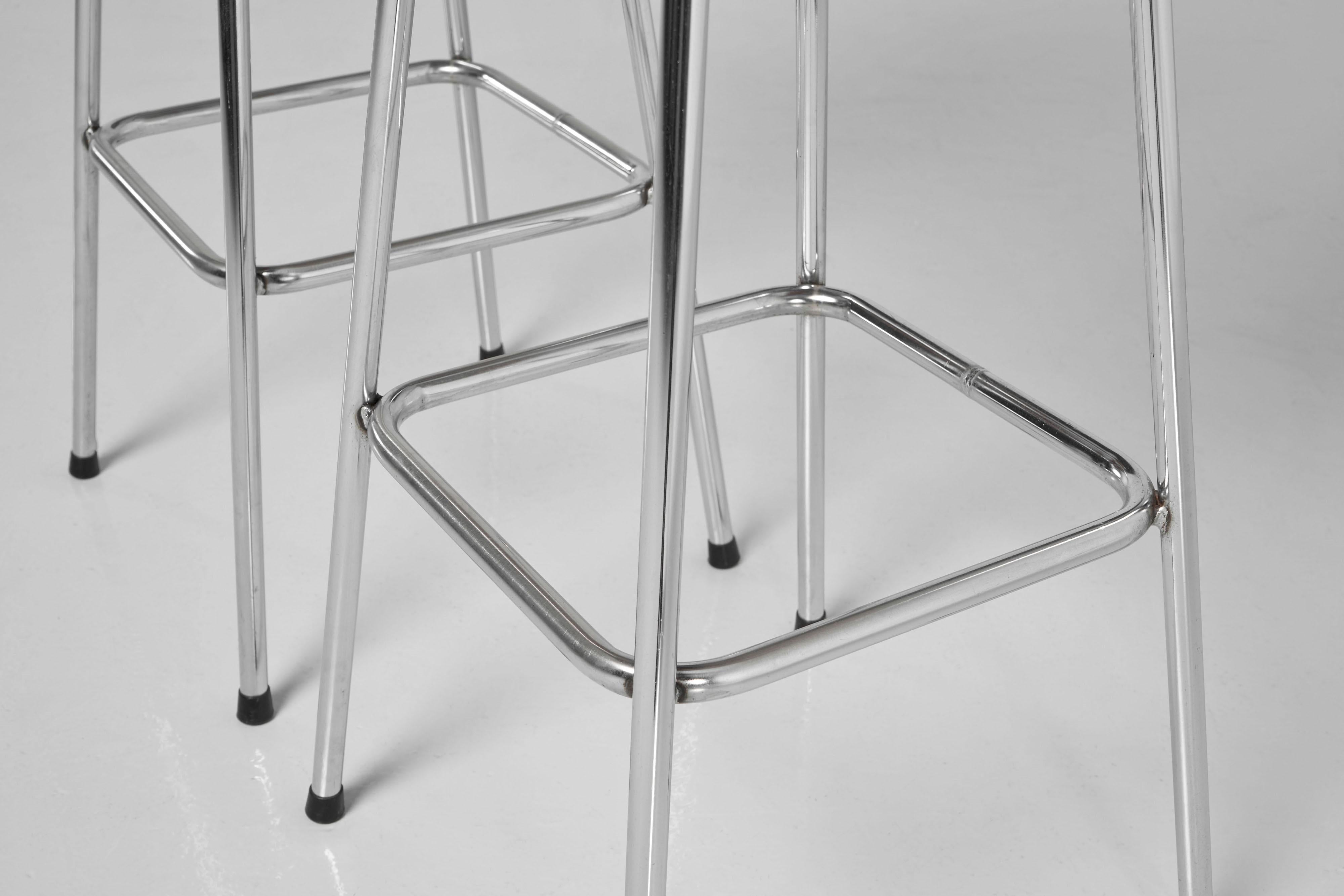 Leather Bar stools in leather and chrome set of 2 France 1960