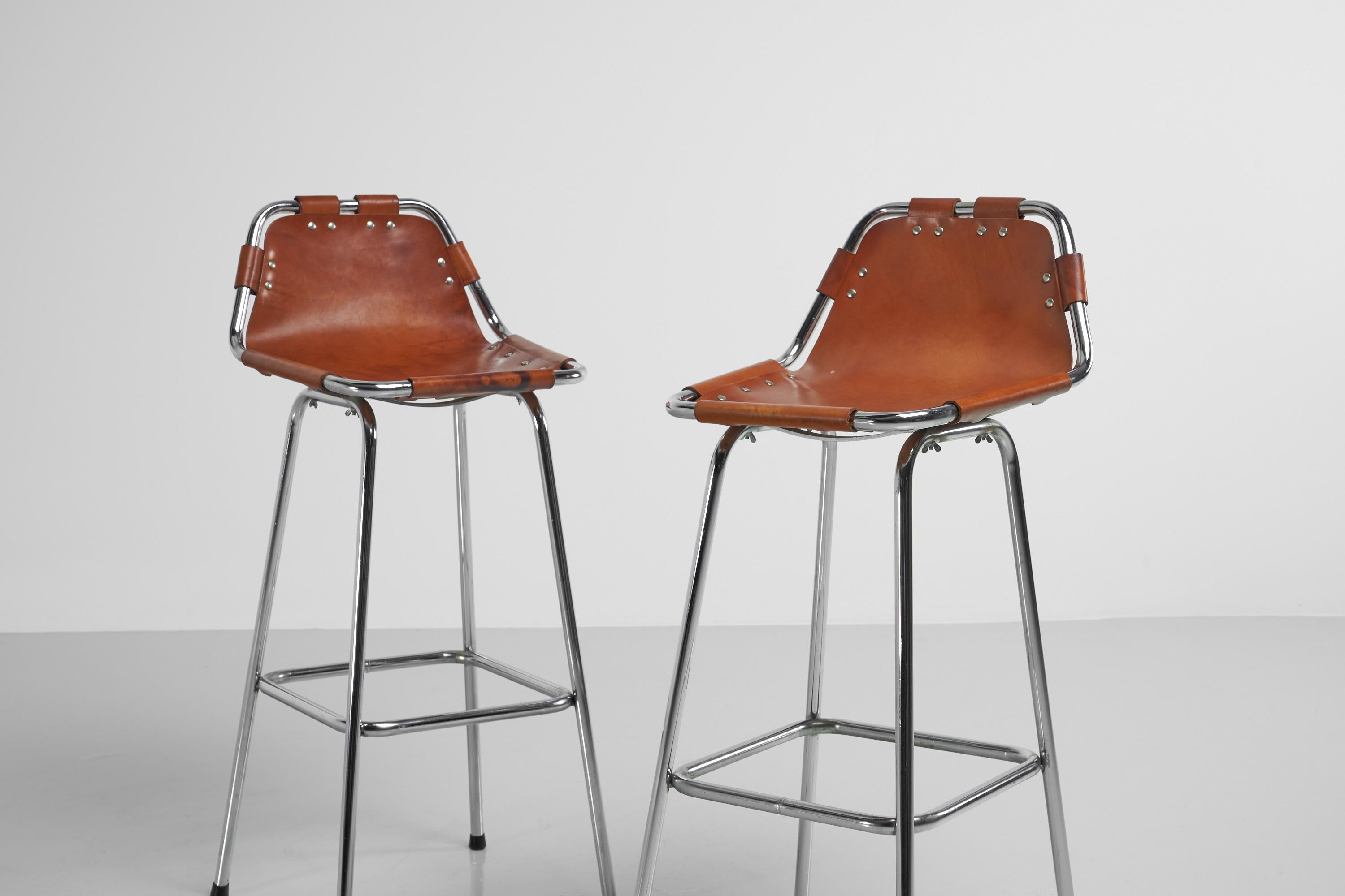 Bar Stools in Leather and Chrome Set of 3, France, 1960 4
