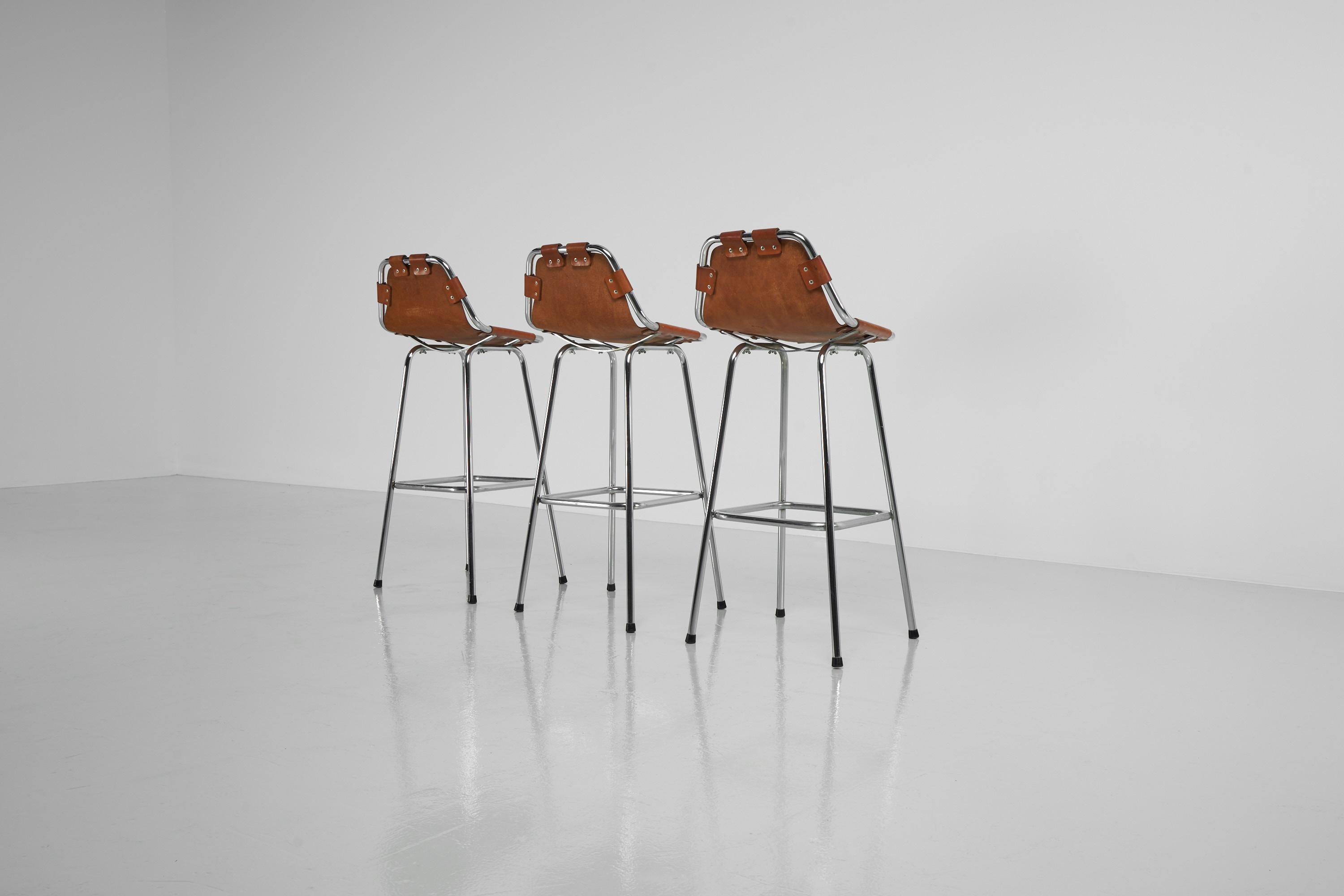 Bar Stools in Leather and Chrome Set of 3, France, 1960 2