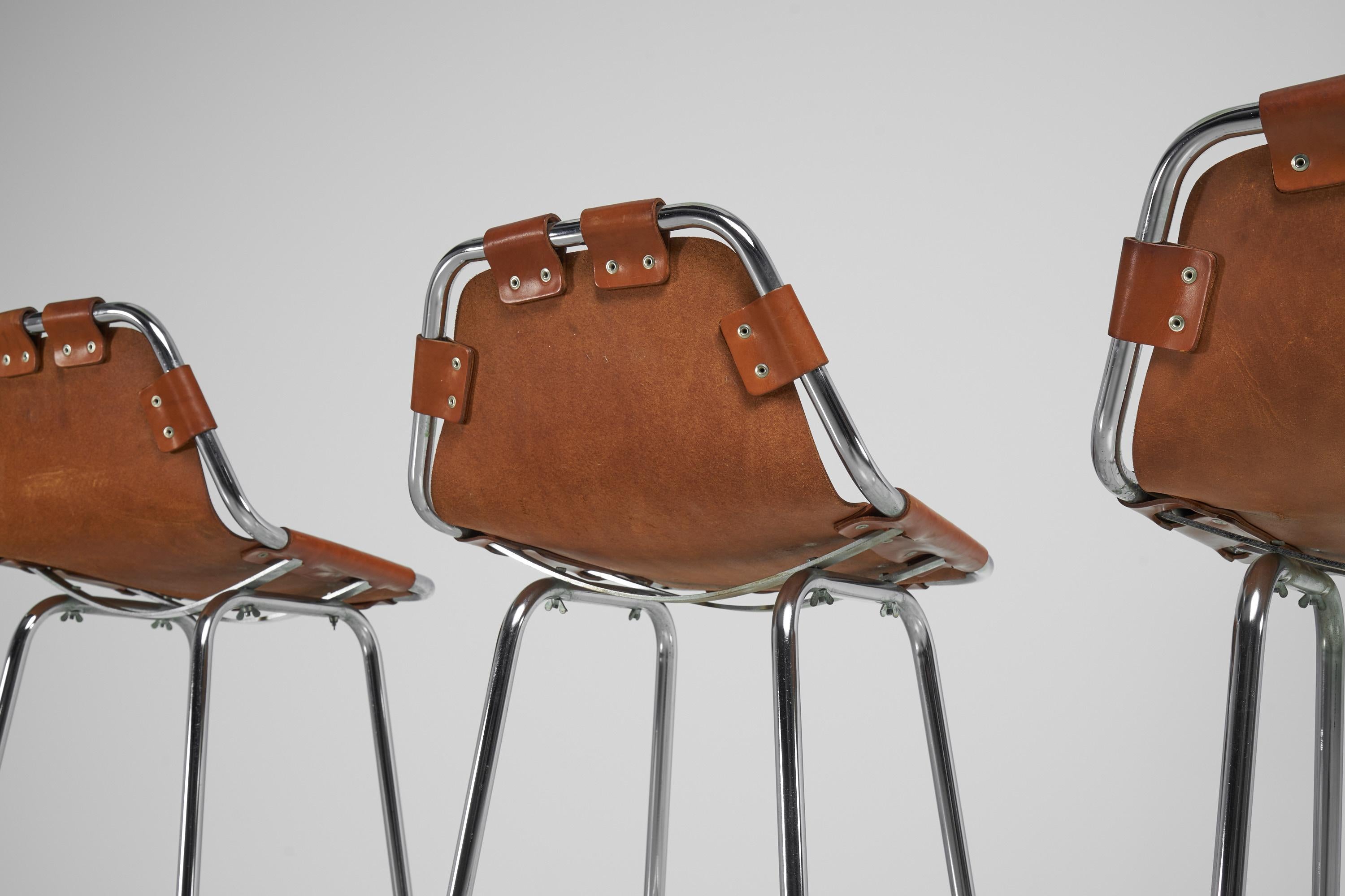 Bar Stools in Leather and Chrome Set of 3, France, 1960 3