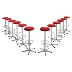 Used Bar Stools in Metal and Red Corduroy Upholstery 