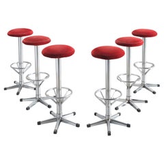 Bar Stools in Metal and Red Corduroy Upholstery