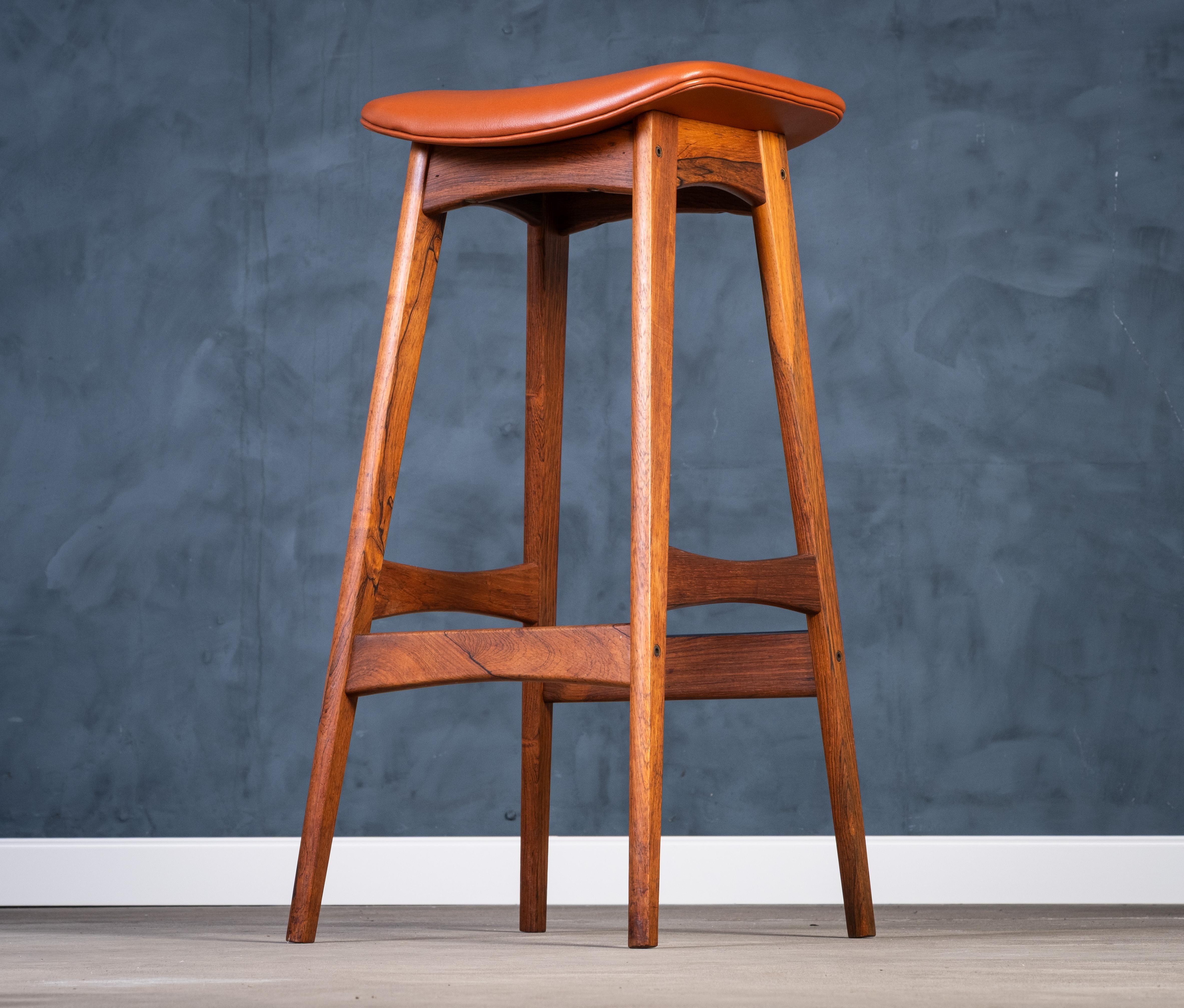 Bar Stools in Rosewood with Cognac Leather by Erik Buch for Dyrlund, 1960s For Sale 2