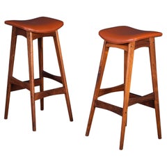 Bar Stools in Rosewood with Cognac Leather by Erik Buch for Dyrlund, 1960s Bar Stools in Rosewood with Cognac Leather by Erik Buch for Dyrlund, 1960s