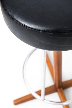 Bar Stools in Teak and Black Vinyl Probably Produced in Sweden