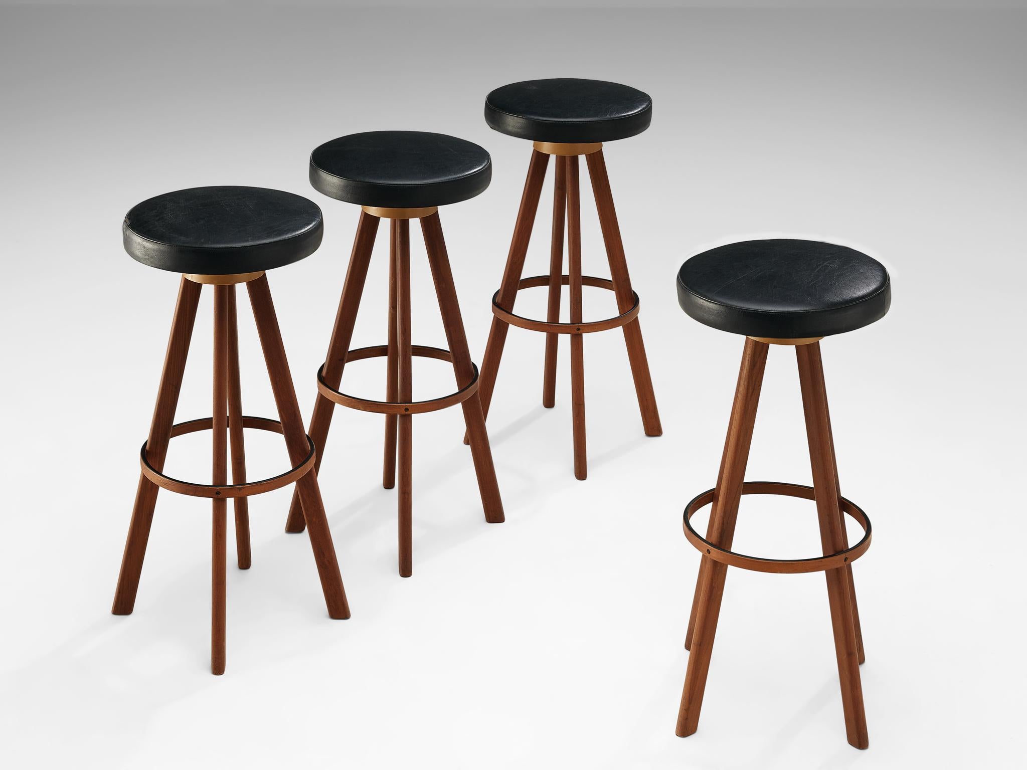 Danish Bar Stools in Teak and Faux Leather