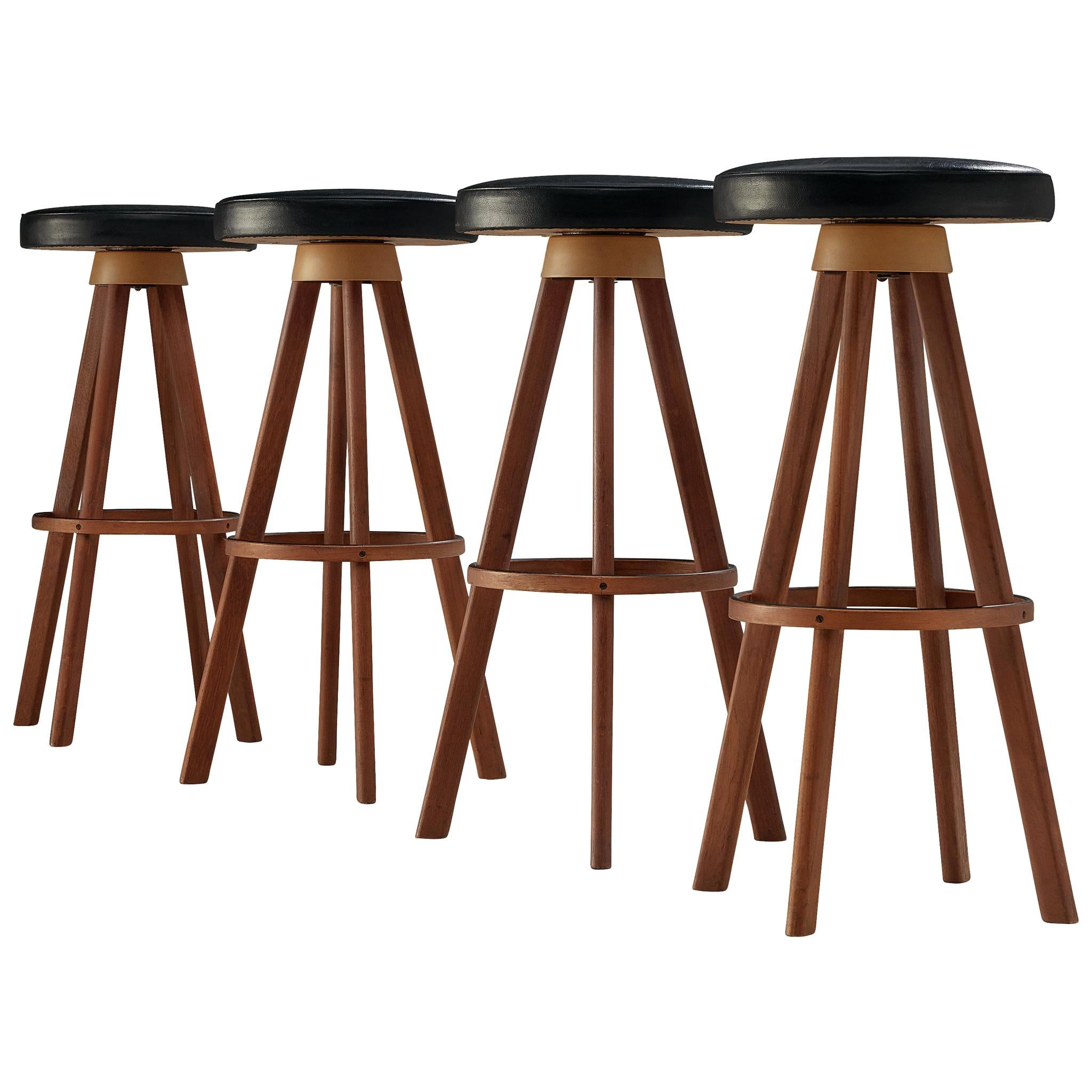 Bar Stools in Teak and Faux Leather