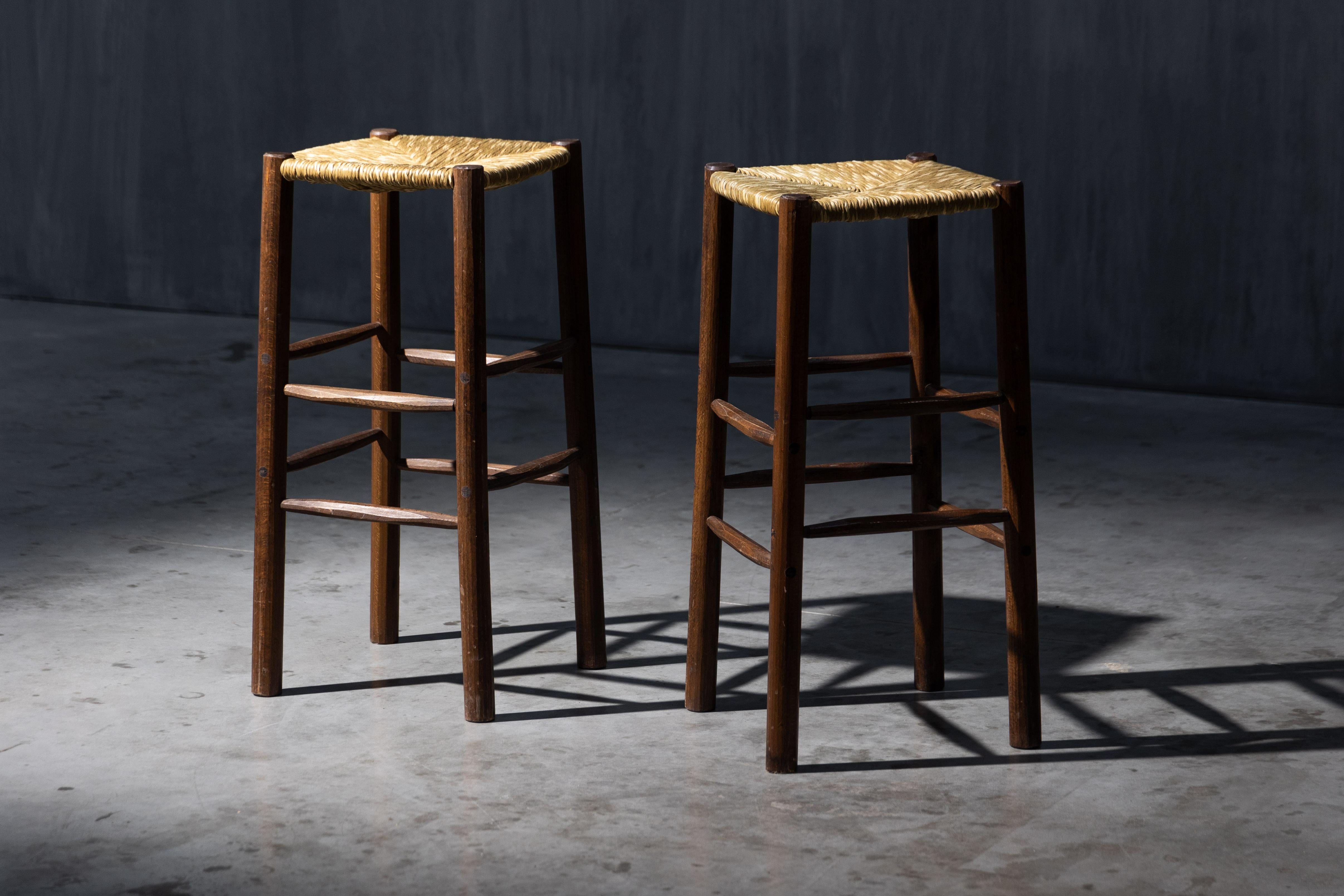 Rustic Bar Stools in the Style of Charlotte Perriand, France, 1970s For Sale