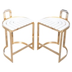 Bar Stools Midcentury From Steel and Wood White Gold, Italy