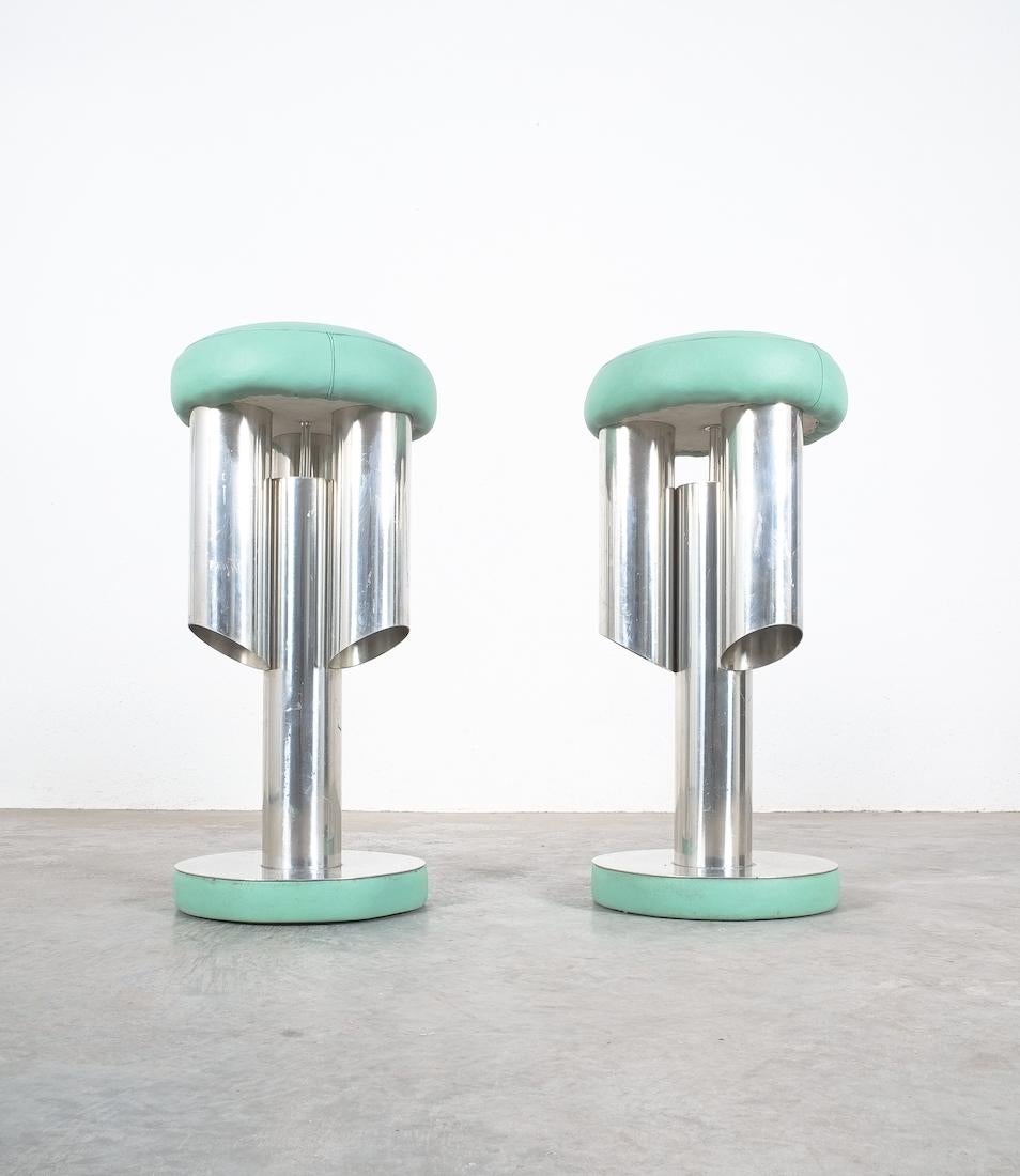 Bar Stools Midcentury Rocket Stools from Aluminum and Leather, Italy 2