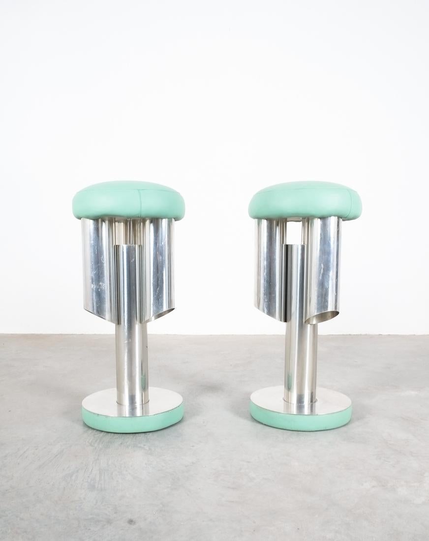 Bar Stools Midcentury Rocket Stools from Aluminum and Leather, Italy 4