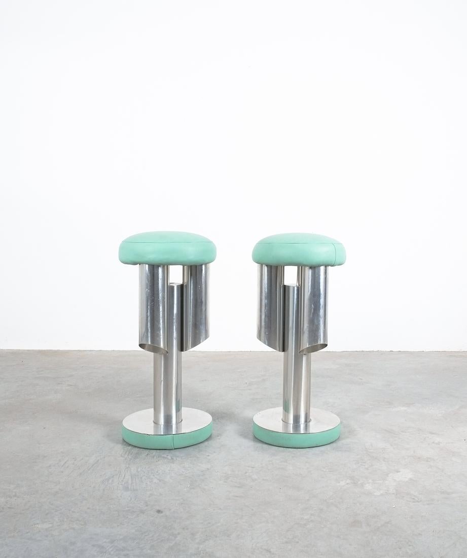 Dyed Bar Stools Midcentury Rocket Stools from Aluminum and Leather, Italy