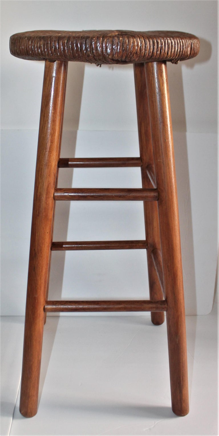 Bar Stools, Pine and Woven Rattan Seats, Pair at 1stDibs