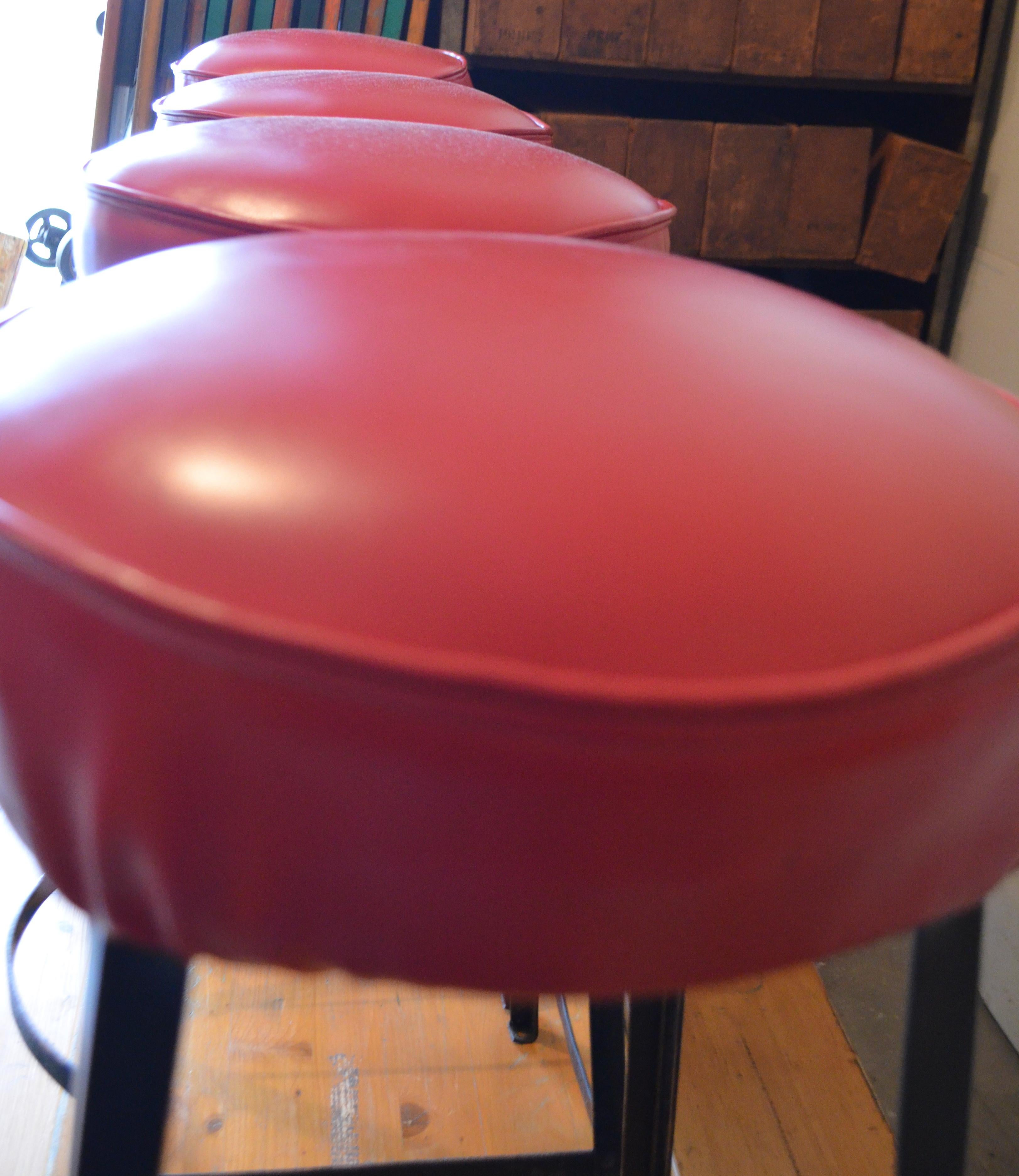 Bar Stools with Black Steel Frames and Startlingly Red Vinyl Seats. Set of 8 7