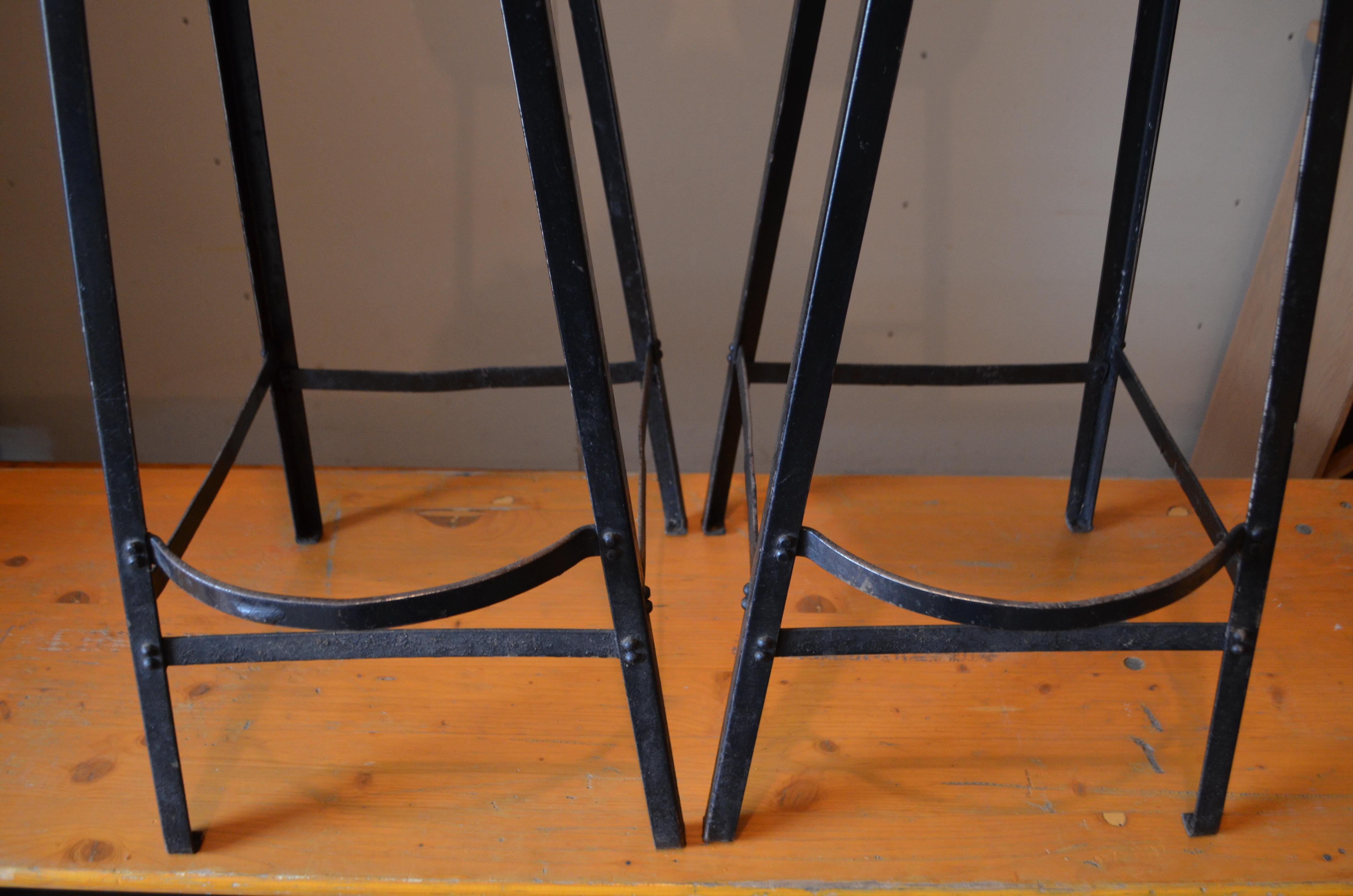 Bar Stools with Black Steel Frames and Startlingly Red Vinyl Seats. Set of 8 10