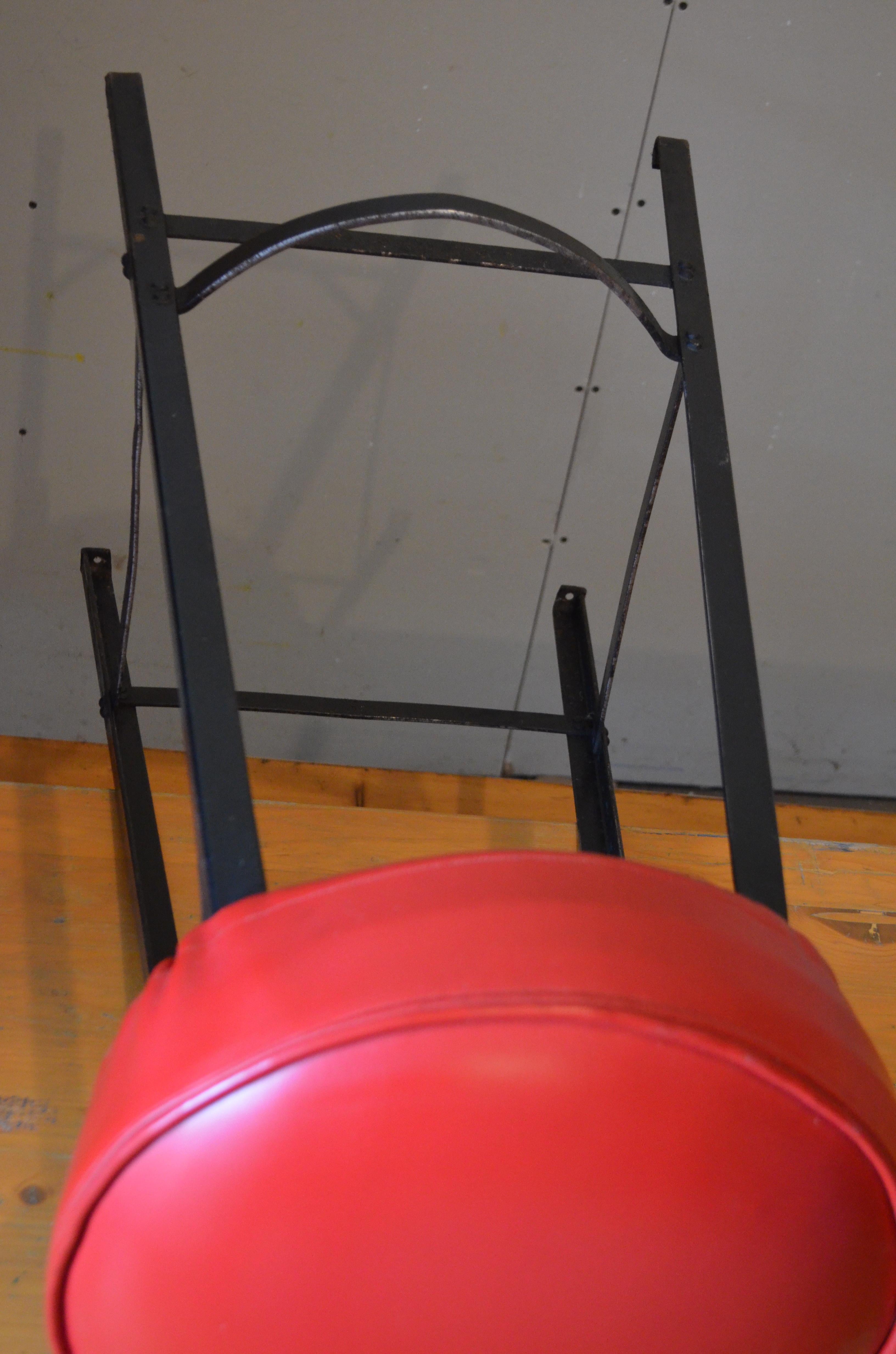 Bar Stools with Black Steel Frames and Startlingly Red Vinyl Seats. Set of 8 3