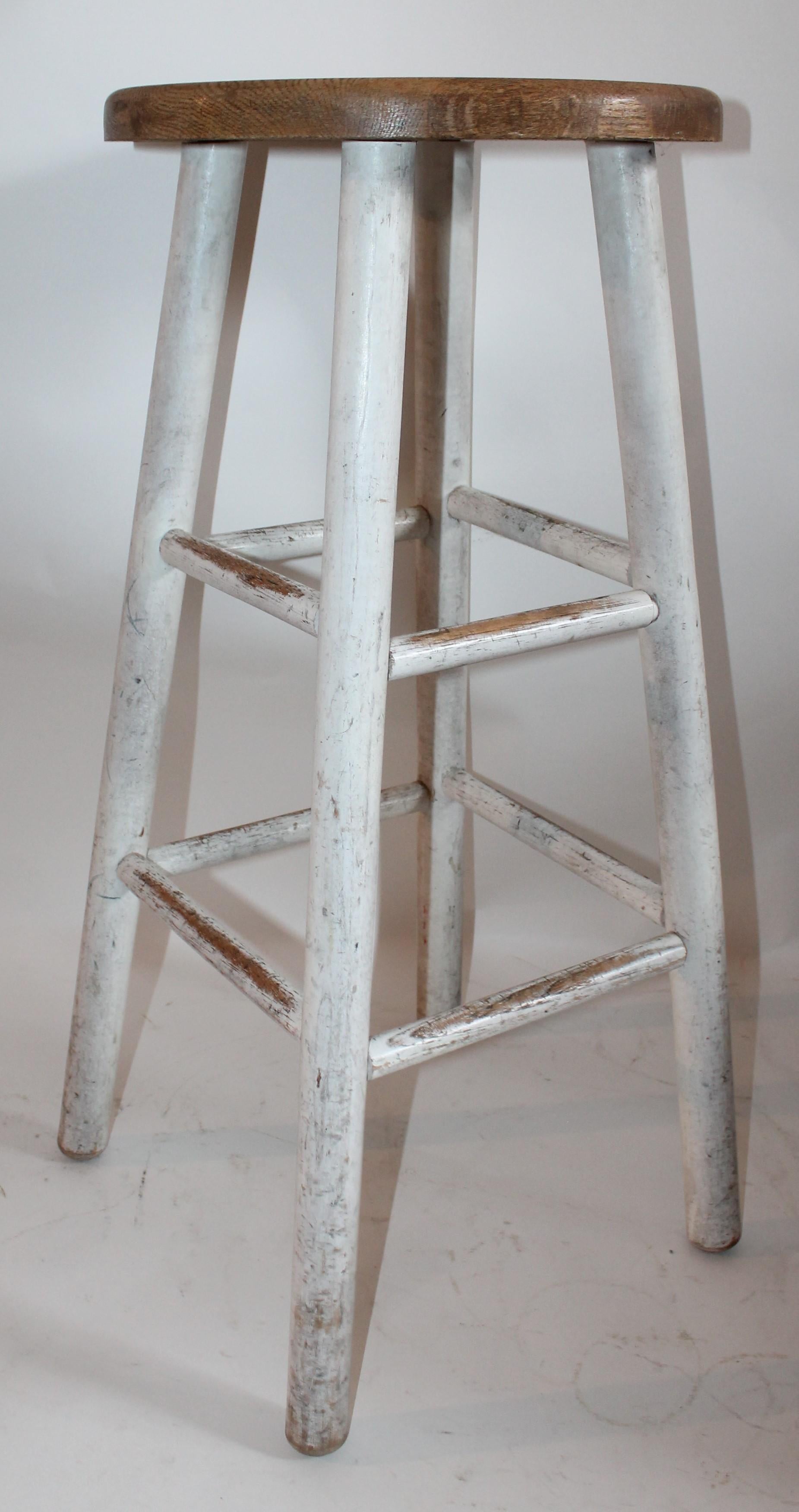 Hand-Painted Bar Stools with Original White Painted Base