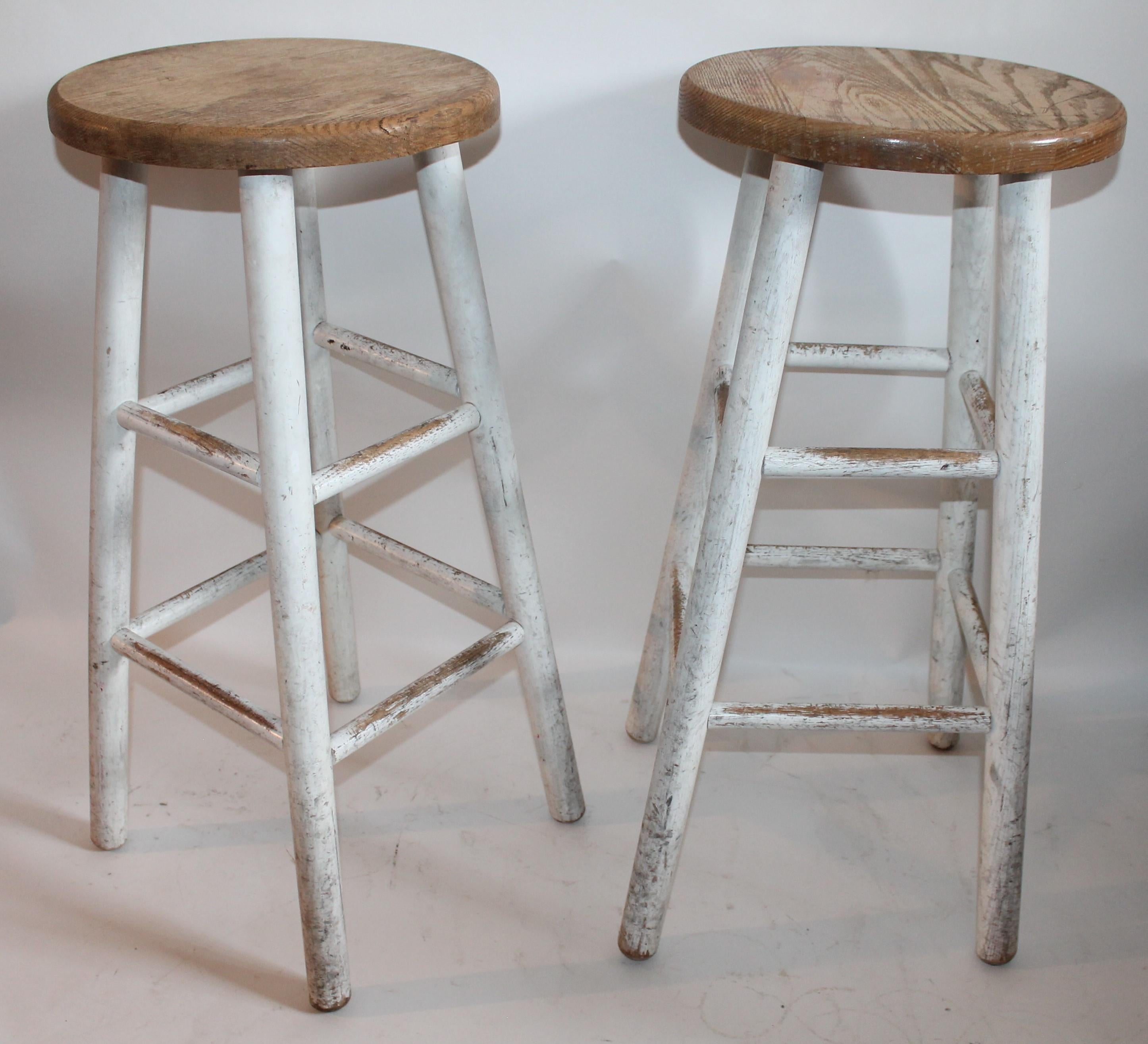 Wood Bar Stools with Original White Painted Base