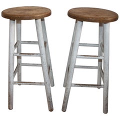 Antique Bar Stools with Original White Painted Base