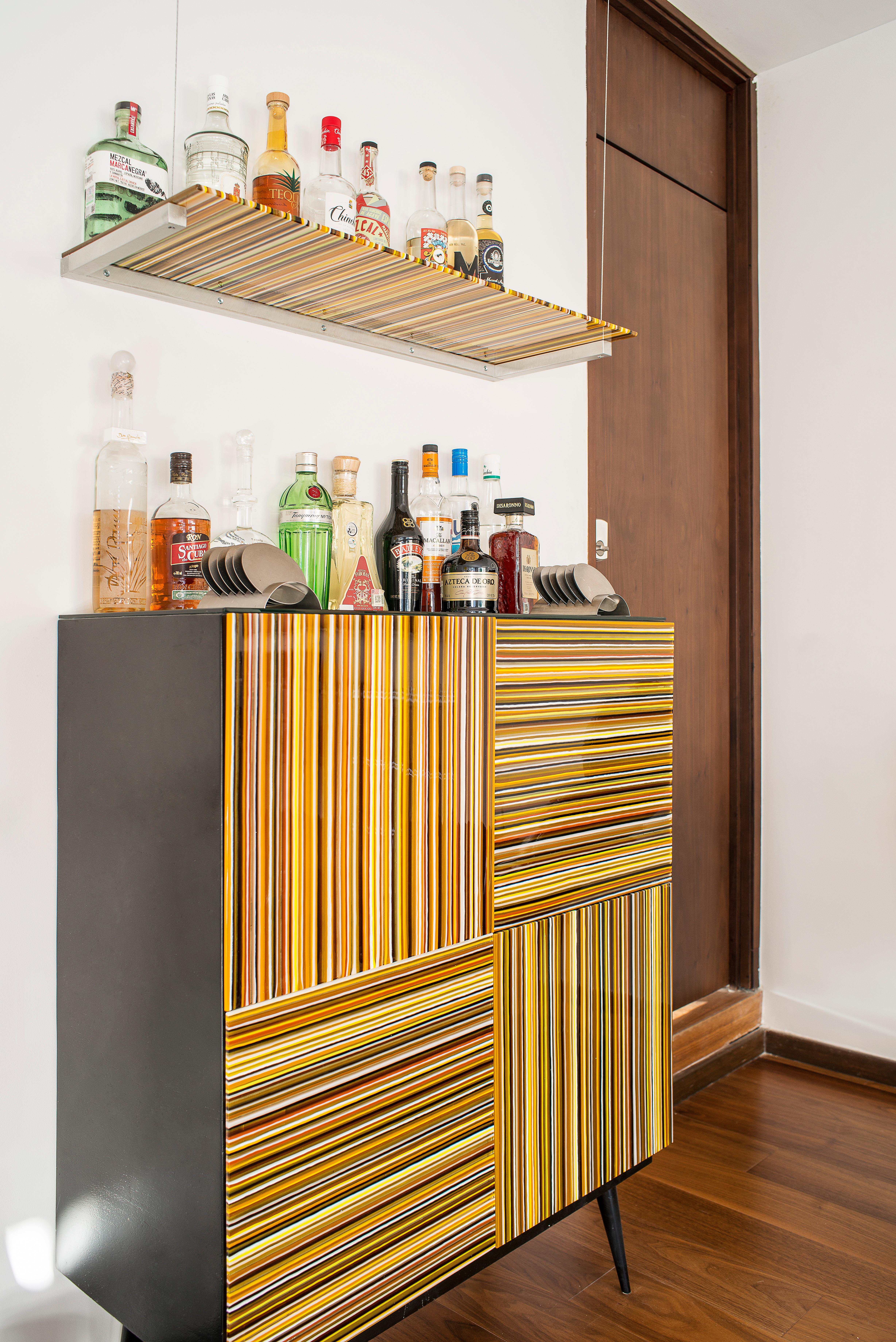 Mexican Bar Striped Multi-Color Glass Doors by Orfeo Quagliata For Sale