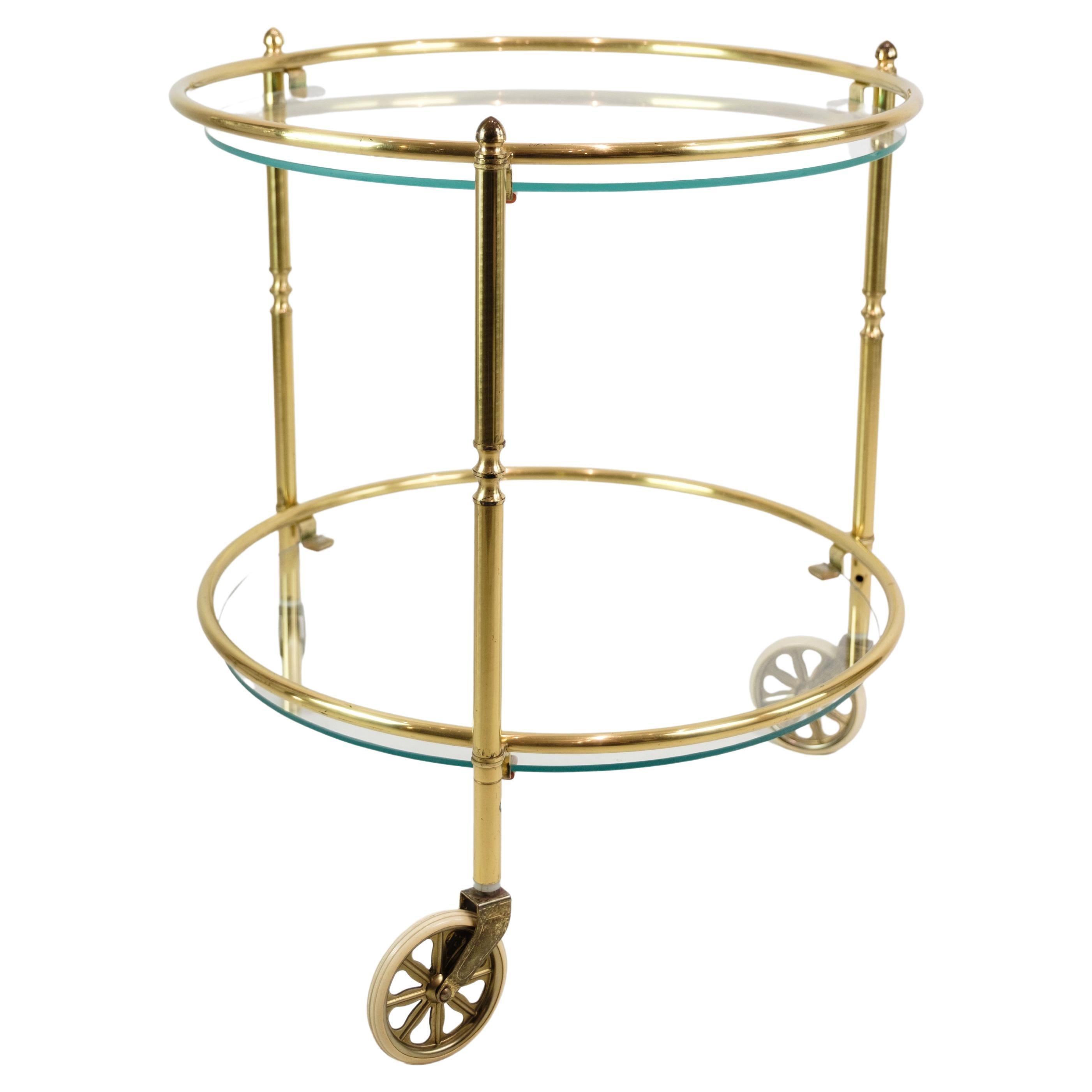 Bar Table With Wheels Made In Brass & Glass From 1970s