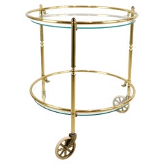 Vintage Bar Table With Wheels Made In Brass & Glass From 1970s