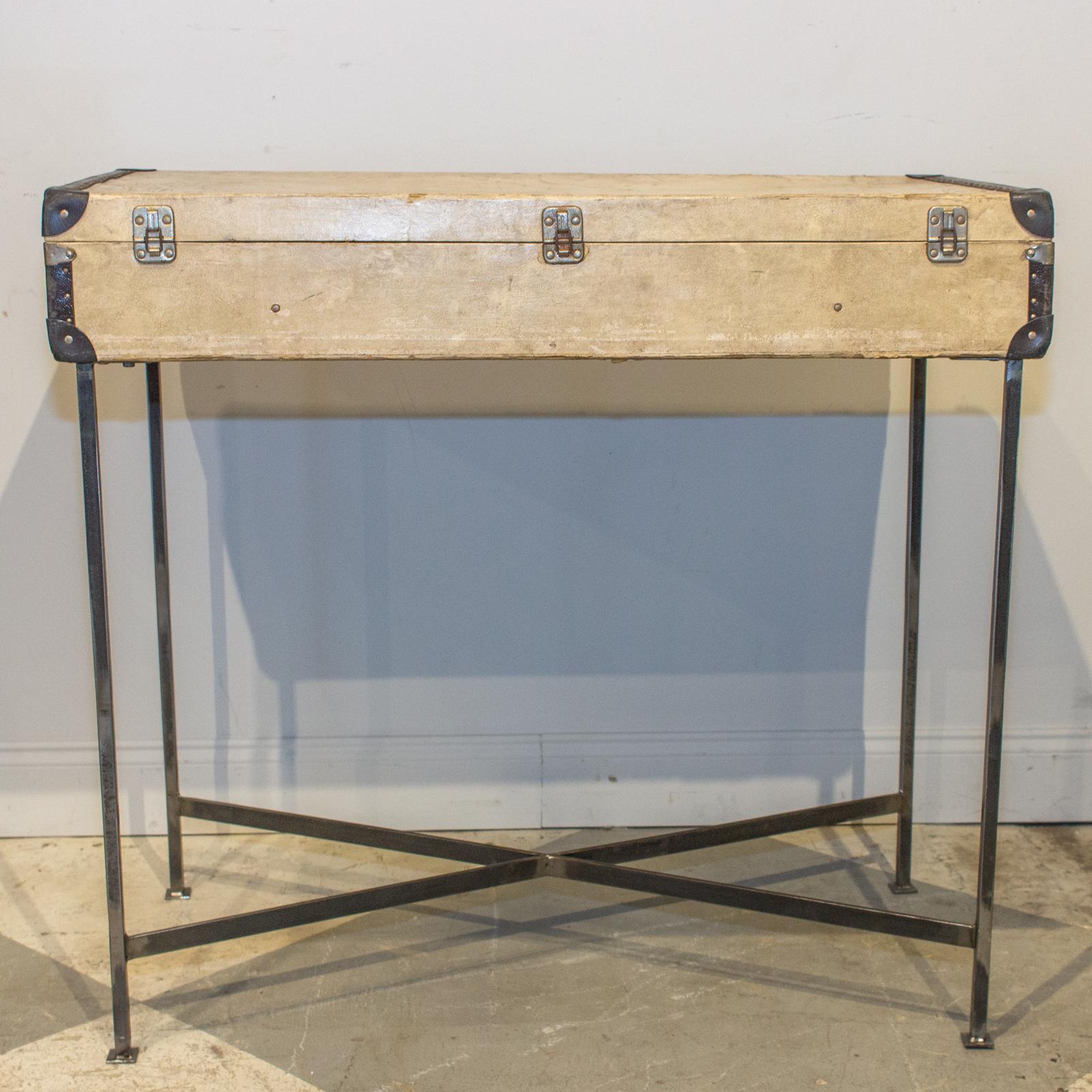 Bar Table Crafted with Vintage French Luggage & Custom Iron Base For Sale 2