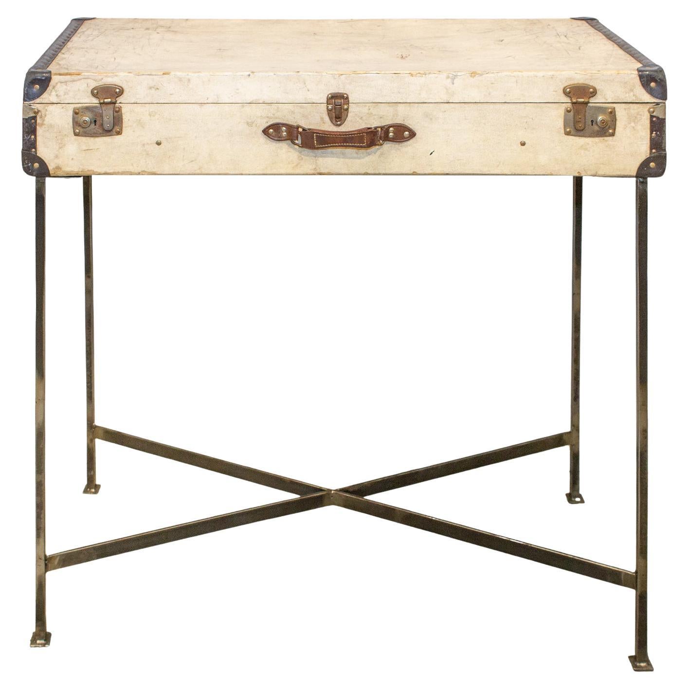 Bar Table Crafted with Vintage French Luggage & Custom Iron Base For Sale